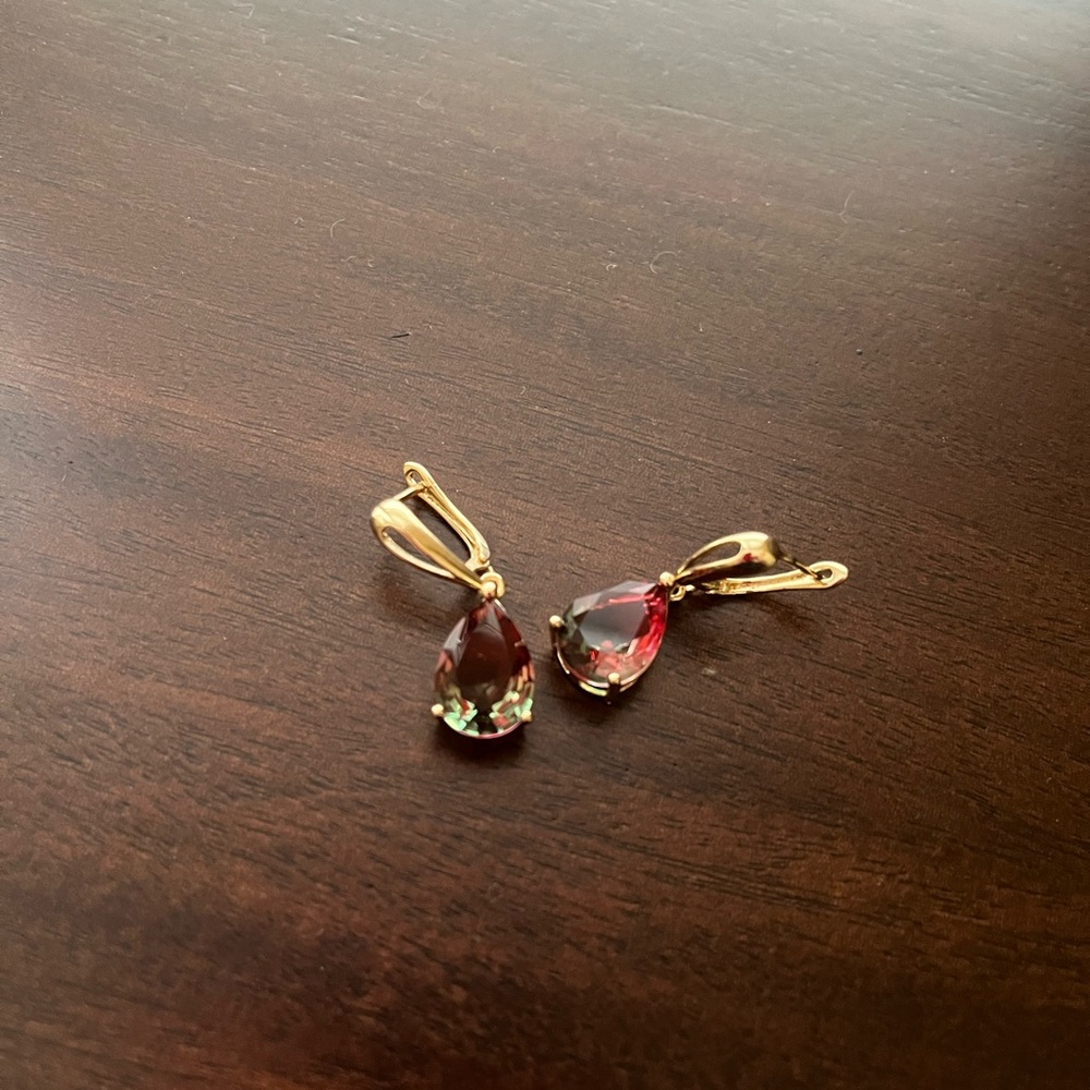 Rose Gold Watermelon Ruby Dangle Earrings - image 2